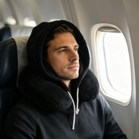 Oreiller de voyage en U personnalisable avec capuche, garnissage en microbilles, anti-ronflement et anti-bactérien, design portable, 100 % polyester