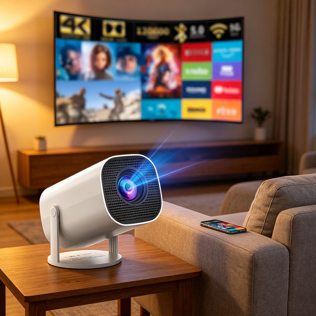 HY300 Pro Portable Smart Projector HD Home Theater Projector Wireless WiFi Screen Mirroring for Bedroom Outdoor Movie