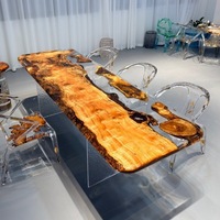 Grenzüberschreitender Grauer Transparenter Acrylharz-Tisch Moderner Minimalistischer Luxus Massivholz Großflächiger Länglicher Höhenverstellbarer Tisch