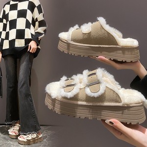 <span class=keywords><strong>Chaussons</strong></span> Boken à semelle épaisse, fourrés, respirants et chauds pour femme, nouvelle collection automne-hiver, avec talon compensé en peluche - Product Image 3