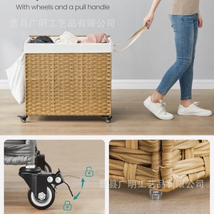 Woven Laundry <b>Basket</b> <b>Foldable</b> Rectangle Storage Box For Home Balcony Use - Product Image 5