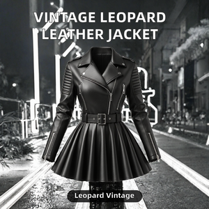 Manteau court plissé vintage pour femme, doublé en peau de mouton, avec col zippé, style streetwear automne - Product Image 2