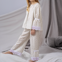 Pigiama in Cotone Personalizzato per Ragazze, Set Due Pezzi, 12 Anni, Maniche Lunghe, Primavera-Estate, Motivi Floreali e a Righe, Pizzo, Abbigliamento da Notte e per Casa