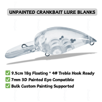 OEM Blanks de leurres crankbait non peints 95mm 18g, flottants, pour plongée profonde, avec sonnette, leurres durs pour peinture personnalisée DIY