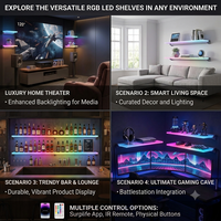 Étagères flottantes LED RGB, lot de 2, contrôle par application, décoration de salle de jeux |   Éclairage RGB sur toute la surface avec application, télécommande, synchronisation musicale, Type-C
