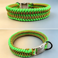Collier tressé pour chien en paracorde vert néon, noir et or, avec anneau en D noir pour chiens de petite, moyenne et grande taille