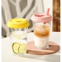 Gobelet en verre rond transparent personnalisé avec logo, 300 ml, 400 ml, verres à boire classiques avec paille et couvercle en PP