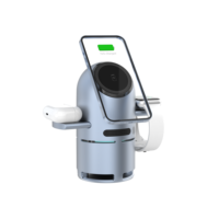 3 in 1 untuk Stasiun Pengisian Daya Nirkabel dengan Speaker, Dudukan Magnetik Berputar Otomatis, Pengisian Cepat 15W