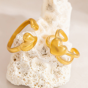 18K Gold Plated Stainless Steel Heart <b>Ring</b> - Non-Tarnish Ins Niche Jewelry for Women | Premium <b>Titanium</b> Steel Finger <b>Ring</b> - Product Image 2