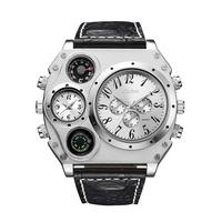 Reloj de Cuarzo para Hombre Oulm 1349, Elegante, Amarillo, Correa de Cuero PU Excelente, Cronógrafo de Doble Hora, Diseño Deportivo de 24 Horas
