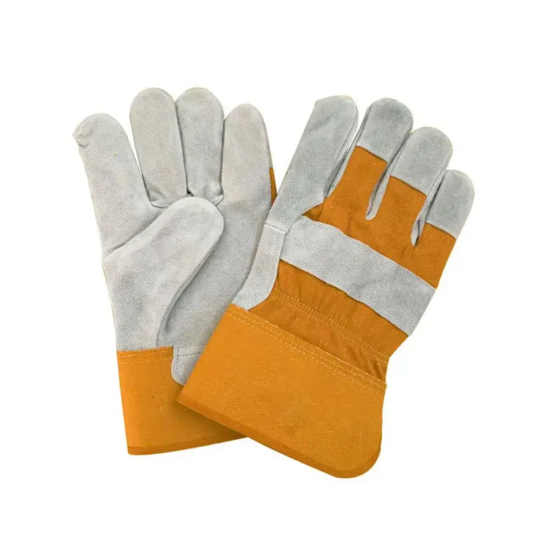 Split Gray Leather Working Gloves Blue strips Double palm work Welding industrial gloves