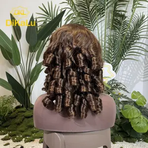 300% Density Dark Brown Color Egg Curly Wig With Baby Hair 13x4 Lace Front Curly Human Hair Wig Loose Wave Lace Wigs For Woman