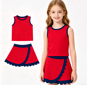 Conjuntos Deportivos Personalizados Coloridos para Niñas: Camiseta, Chaleco, Falda con Borde Festoneado, Pantalones Cortos y Skorts para Juegos y Eventos Casuales - Product Image 1