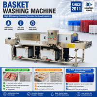 Tunneltransportband krattenwasmachine SUS304 360° sproeier hoge temperatuur voor vlees, groenten, fruit en voedselkratten