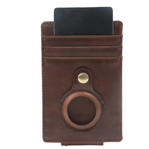Leather Card Holder With Ring Stand For Credit Card And AirTag Brown Genuine Leather Wallet Spring 2022 - Product Image 1