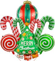 Ensemble de ballons en aluminium de Noël, ballons en forme d'arbre de Noël, de canne à sucre et de sucette pour les fêtes de Noël, décorations murales pour la maison