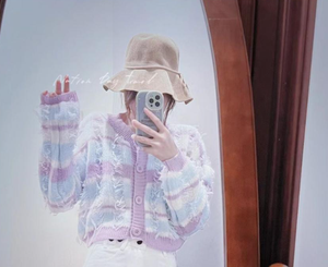 Suéter corto de manga larga a rayas estilo japonés suave modelos de otoño e invierno Top holgado estilo diario para mujer - Product Image 6