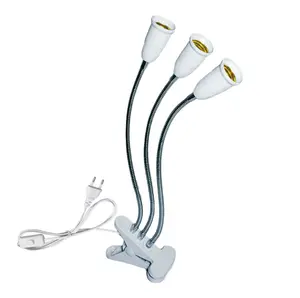 Klip LED lamba tutucu üç kafa esnek kelepçe aydınlatma armatürü E26/E27 kelepçe lambası, Gooseneck LED tutucu standı