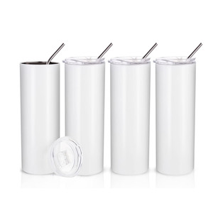 Customized 20oz Sublimation White Blank Stainless Steel Straight Skinny Insulated <b>Tumbler</b> Press <b>with</b> Bpa Free <b>Lid</b> <b>and</b> <b>Straw</b> - Product Image 1