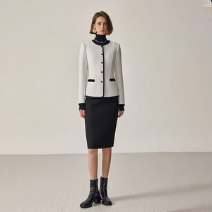 Veste de Costume en Polyester Blanche et Noire pour <span class=keywords><strong>Femme</strong></span>, Col Rond, Design Polyvalent, Tenue Professionnelle pour Salons de Mode et Événements de Lancement de Marques - Product Image 3