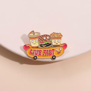 Fabricante de dibujos animados personalizados de alta calidad, 6 uds., conjunto de alfileres de solapa, venta al por mayor, artesanías de Metal, comida personalizada, esmalte, diseño de <span class=keywords><strong>hamburguesa</strong></span> - Product Image 6