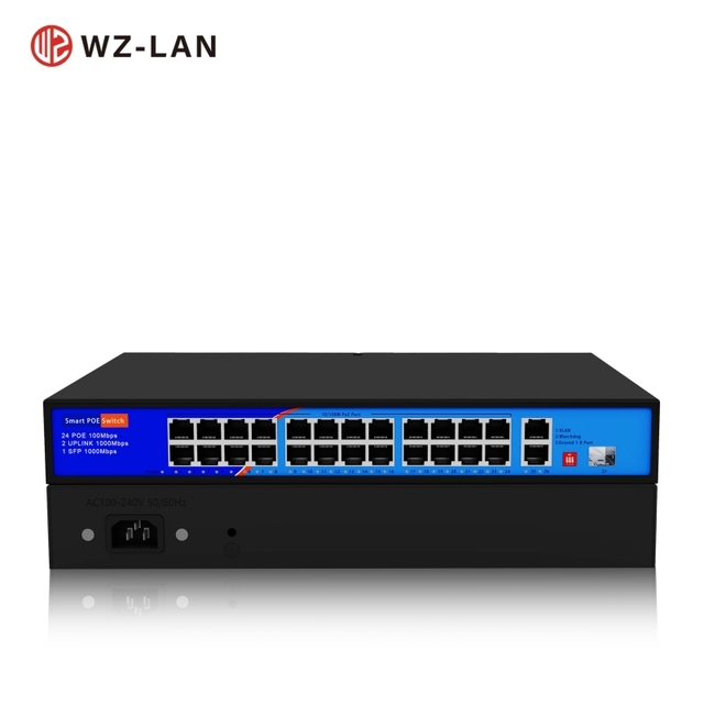 Unmanaged PoE Switch with 10/100Base TX RJ45 24 Ports and 10/100/1000Base-T RJ45 Gigabit Uplink1000M SFP Optical Port
