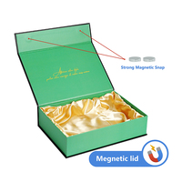 Caja de Empaque Magnética Negra Personalizada con Logotipo para Extensiones de Cabello, con Interior Verde y Forro de Satén Dorado, Caja Rígida para Regalo de Pelucas