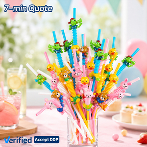 Cannucce Riutilizzabili SOTON a Tema <span class=keywords><strong>Animale</strong></span> con Decorazioni in PVC Flessibile e Cannuccia Pieghevole da 10mm per Regali di Compleanno per Bambini - Product Image 1