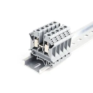 UK 6N Abu-abu Plastik Nilon PA66 V0 Panel Instalasi Dipasang Umpan Melalui Sekrup Kandang Din Rail Din Mount Push Terminal Blok