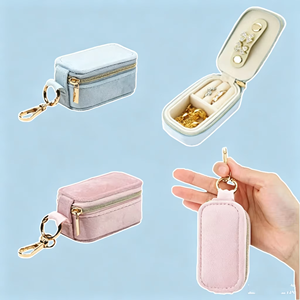 Portable Velvet Jewelry Case Rectangle Zipper Closure Pink Blue Simple Storage <b>Box</b> for Rings <b>Earrings</b> Accessories - Product Image 1
