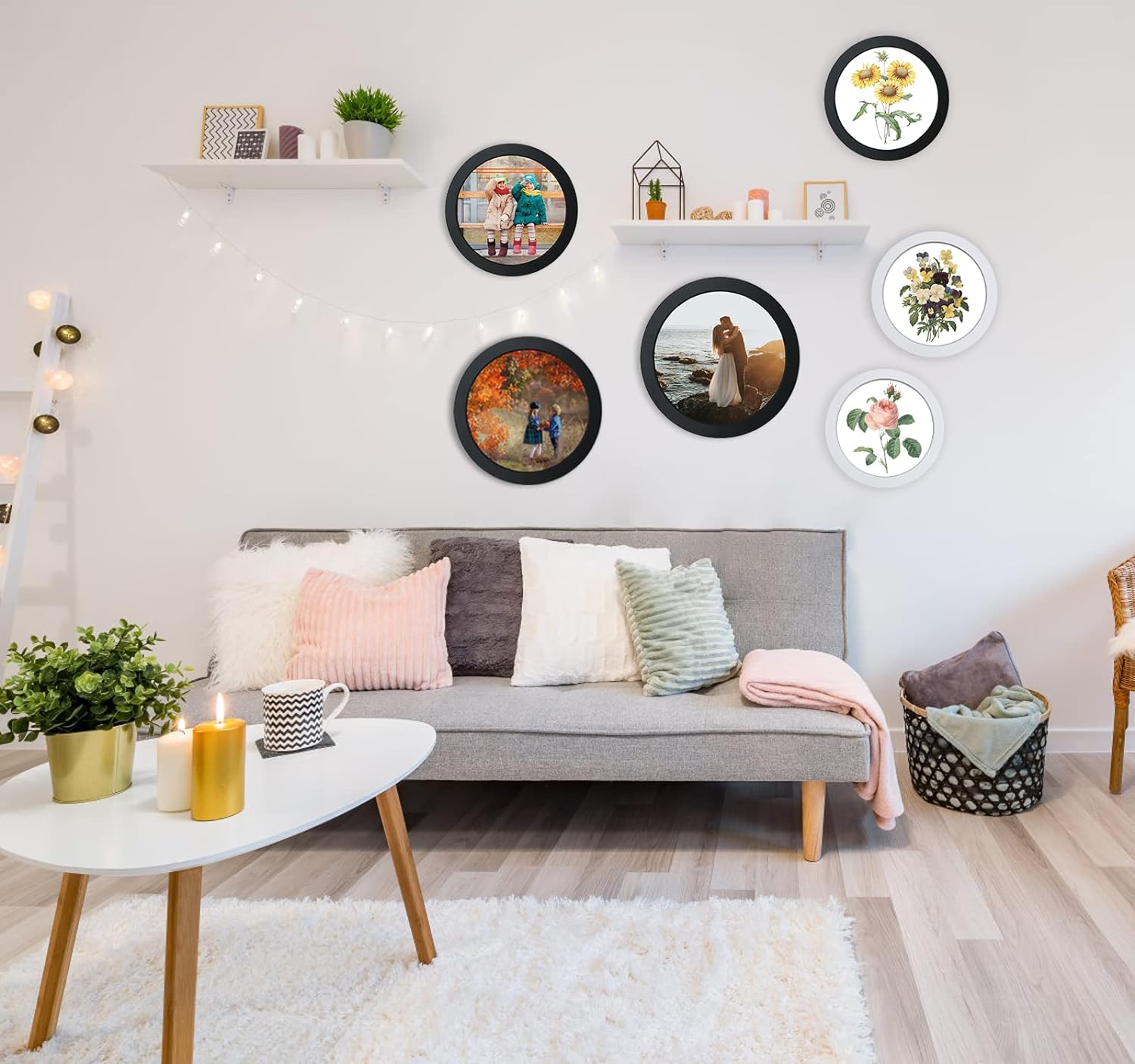 Set 3 Cornici Per Foto Tonde Da 8 Pollici – Nere, Per Parete O Tavolo, Matrimonio E Cucina