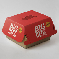 Caja de Hamburguesas Desechable de Papel Kraft Reciclable para Comida para Llevar, Empaque de Comida Rápida, Moderna Caja de Hamburguesas Negra con Logotipo