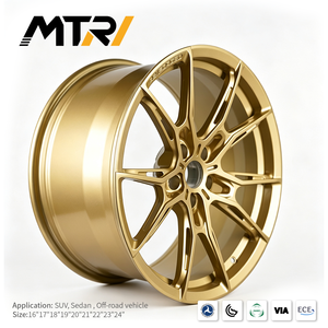 Cerchi in Lega MTRI Leggeri in Stile Forgiato con Rete Intrecciata, Finitura Satinata Oro, per Prestazioni Stradali e Uso in Pista - Product Image 1
