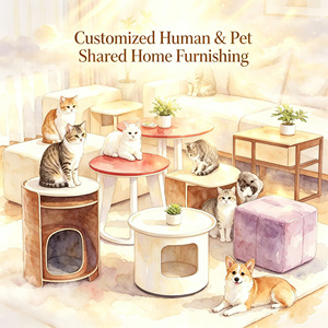 Oval Coffee Table Pet <b>Bed</b> Enclosed Cat <b>Dog</b> Cave Table Low Profile Pet House Furniture With Soft Cushion <b>For</b> Living Room Decor - Product Image 1