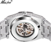 Montre mécanique MISSFOX, style européen et américain, entièrement sertie de diamants, cadran creux, miroir en acrylique plexiglas, acier inoxydable, étanche