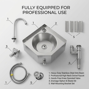 Robinet à commande au genou avec bouton-poussoir pour équipement de cuisine commercial, évier d'angle en acier inoxydable pour cuisine - Product Image 2