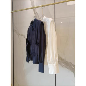 Camisa Retro de Estilo Francés para Mujer, Blusa Blanca y Negra de Popelina Transpirable y Lavable, que Moldea la Cintura, para Uso Diario, Diseño Vintage, Manga Larga - Product Image 4