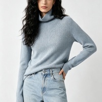 Pull en cachemire pur à col roulé de style simple européen et américain pour femmes, tricoté sur mesure