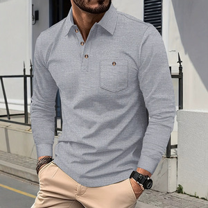 <span class=keywords><strong>Polo</strong></span> da <span class=keywords><strong>uomo</strong></span> a maniche lunghe in tessuto waffle, stile americano, testurizzato, con tasche, <span class=keywords><strong>taglie</strong></span> <span class=keywords><strong>forti</strong></span>, tinta unita, con colletto a risvolto - Product Image 3