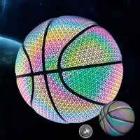 Ballon de basketball phosphorescent, ballon de basketball réfléchissant la lumière nocturne, ballon de basketball holographique taille 5/6, ballon d'entraînement en caoutchouc avec logo