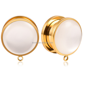 Evorte Personalizado <span class=keywords><strong>6</strong></span>-30mm Acero Inoxidable 316L Bañado en Oro Ópalo Túneles y Plugs para Oreja Negro Blanco Expansores Colgantes - Product Image 2