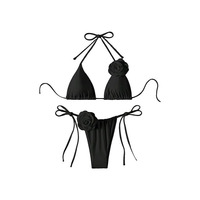 Maillot de bain deux pièces sexy pour femme, couleur bonbon, col en V, string noir uni, respirant, extensible, micro-soutien-gorge