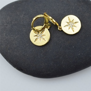 Custom High Quality Brass Jewelry Coin Huggie Hoop <strong>Earrings</strong> Trendy <strong>Moon</strong> <strong>and</strong> <strong>Star</strong> Design Gold <strong>and</strong> Rhodium Plated for Gift - Product Image 3