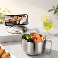 Bol à nouilles en acier inoxydable 304 avec poignée, tasse à déjeuner épaissie avec couvercle et support pour téléphone, idéal pour la cantine, l'usine et la salle à manger quotidienne à domicile