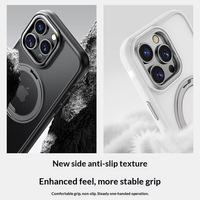Coque de téléphone magnétique transparente en TPU+PC électroplaqué avec support rotatif à 360° et protection d'appareil photo pour bouton de caméra 16/17 Pro Max