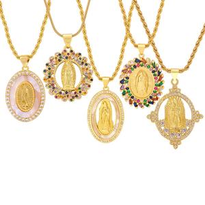 Collier pendentif vintage en cuivre plaqué or avec coquille et zircon cubique Vierge Marie, bijoux religieux en acier inoxydable - Product Image 1