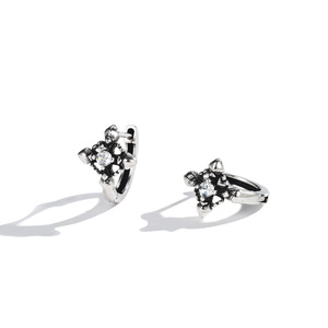 <b>Huggie</b> Earrings Cross Flower S925 Sterling <b>Silver</b> Diamond Claw Setting For Men And Women - Product Image 3