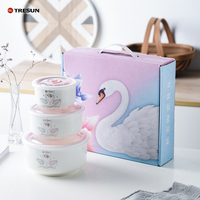 Ensemble cadeau de trois pièces, boîte cadeau, vente chaude, bol en céramique à fleurs, bol de fraîcheur, cadeau de boutique, ensemble de bols de conservation personnalisés