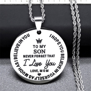 COLLANA CON CIONDOLO ROTONDO IN ACCIAIO INOSSIDABILE "AI MIO FIGLIO" - GIOIELLO INCISO "TI <span class=keywords><strong>AMO</strong></span>" - Product Image 6