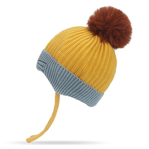 Winter Cute Cartoon Knitted Hat With Earflaps For Kids 52-54cm Unisex Warm Wool Hat Yellow Caramel Pink Beige Red - Product Image 3